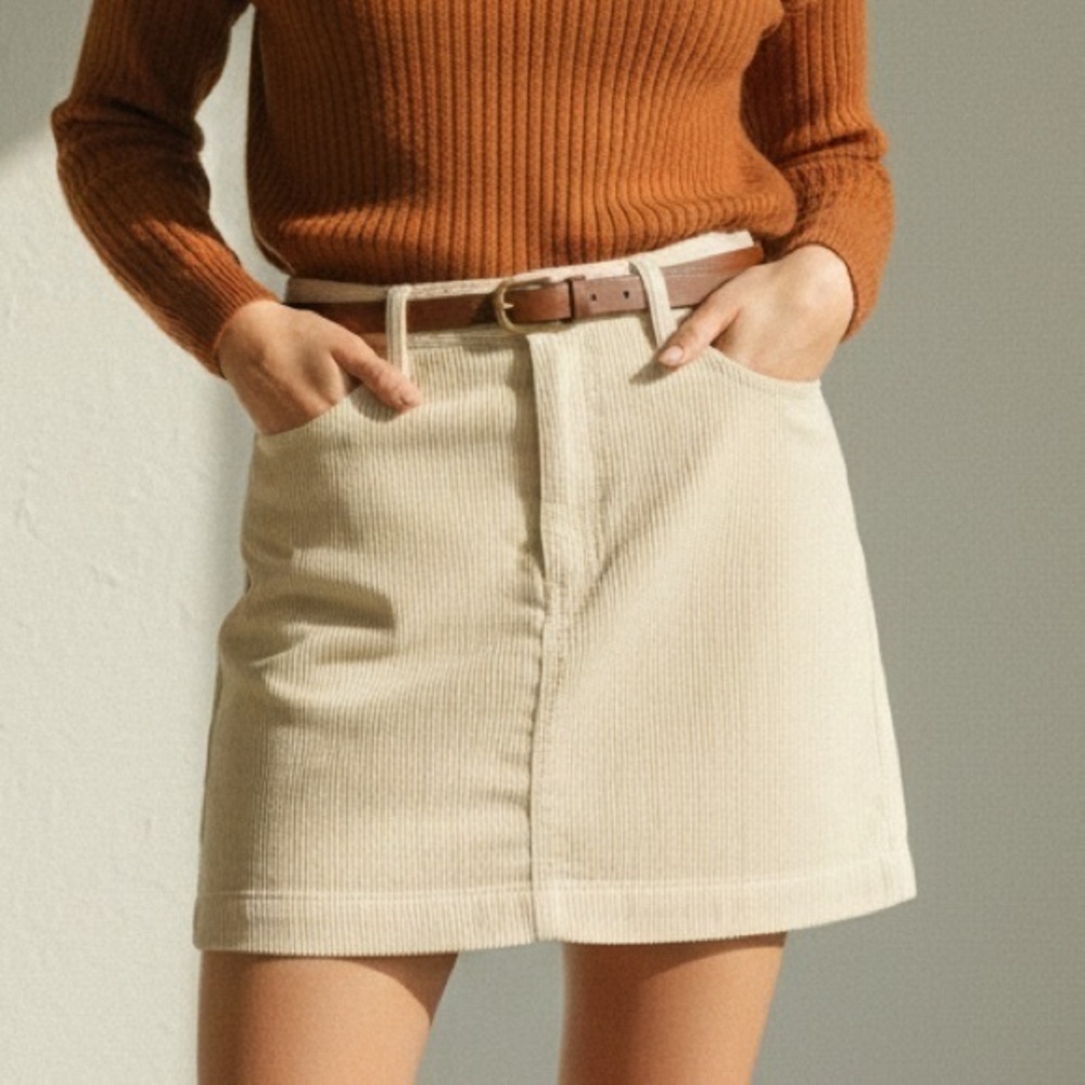 ALEX‎ MILL Camden Cotton-Corduroy Mini Skirt In Natural Cream Beige